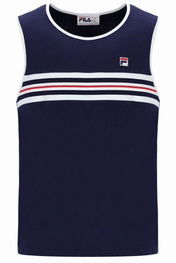 Blue Fila Rico Jaquard Rib Men T-shirts | 6790SPFNW