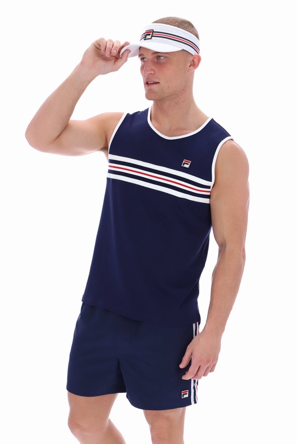 Blue Fila Rico Jaquard Rib Men T-shirts | 6790SPFNW