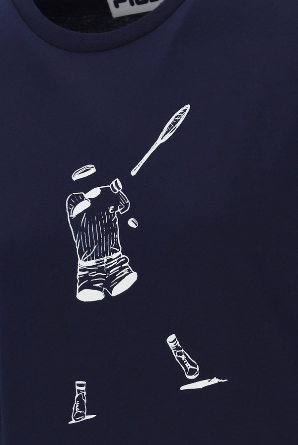 Blue Fila Tennis Player Graphic Men T-shirts | 5063KPFUA