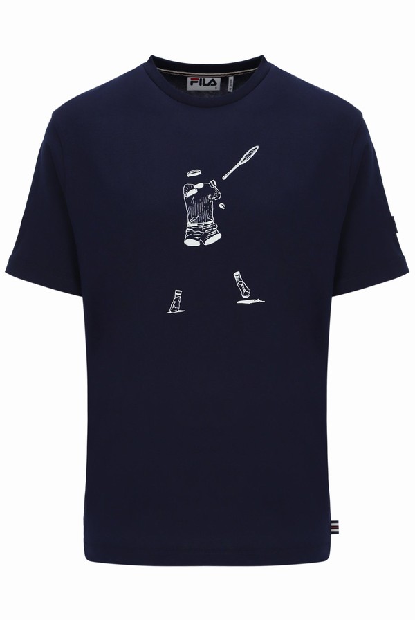 Blue Fila Tennis Player Graphic Men T-shirts | 5063KPFUA