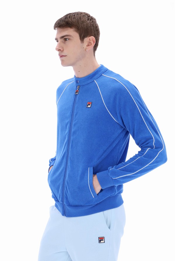 Blue / White Fila Grasso Towelling Men Track Top | 8371KIJCY