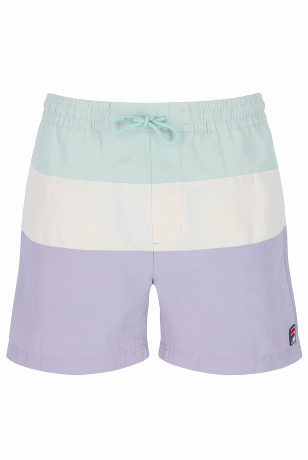 Blue / White / Purple Fila Alexi Colour Block Men Swim Shorts | 3719RUEJN