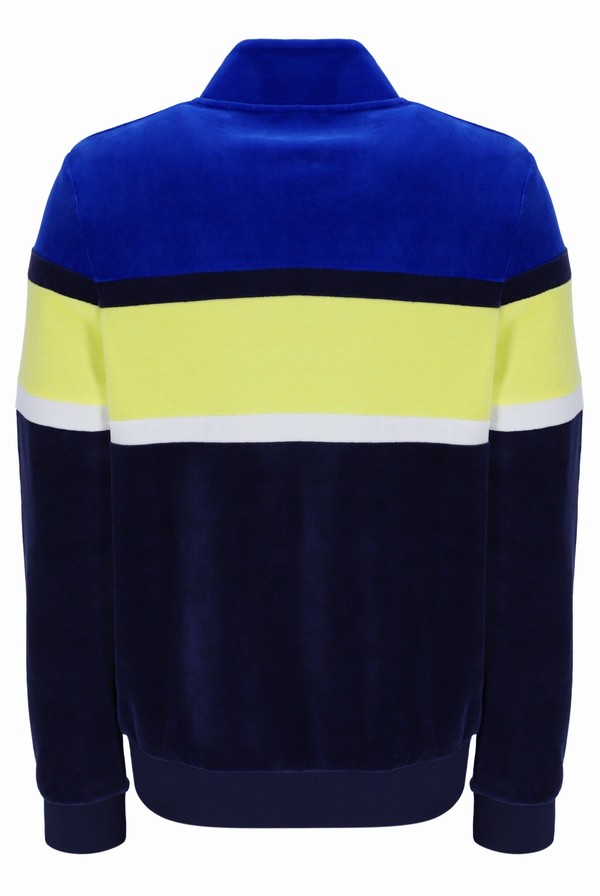 Blue / Yellow Fila Decker Colour Blocked Velour Men Track Top | 9360VHPDQ