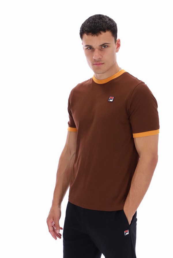 Brown Fila Marconi Essential Ringer Men T-shirts | 1605AGXNR