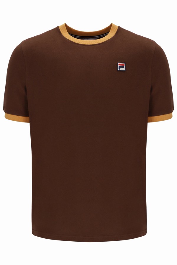 Brown Fila Marconi Essential Ringer Men T-shirts | 1605AGXNR