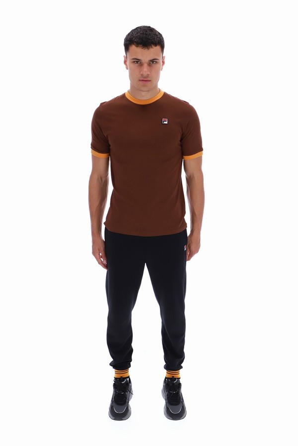 Brown Fila Marconi Essential Ringer Men T-shirts | 1605AGXNR