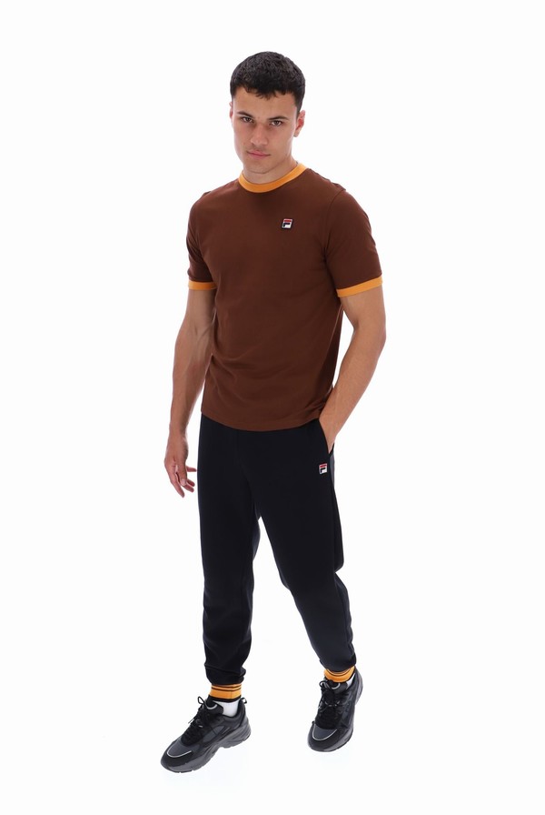 Brown Fila Marconi Essential Ringer Men T-shirts | 1605AGXNR