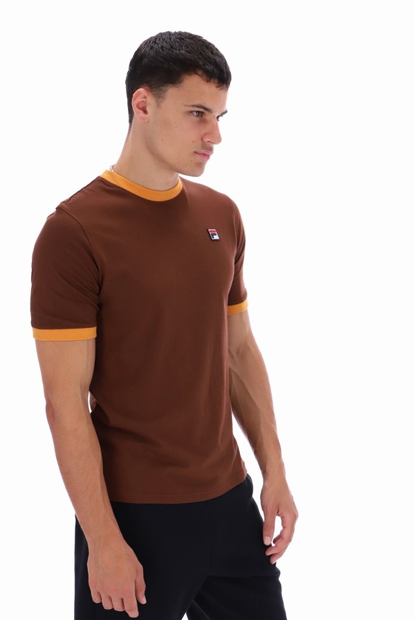 Brown Fila Marconi Essential Ringer Men T-shirts | 1605AGXNR