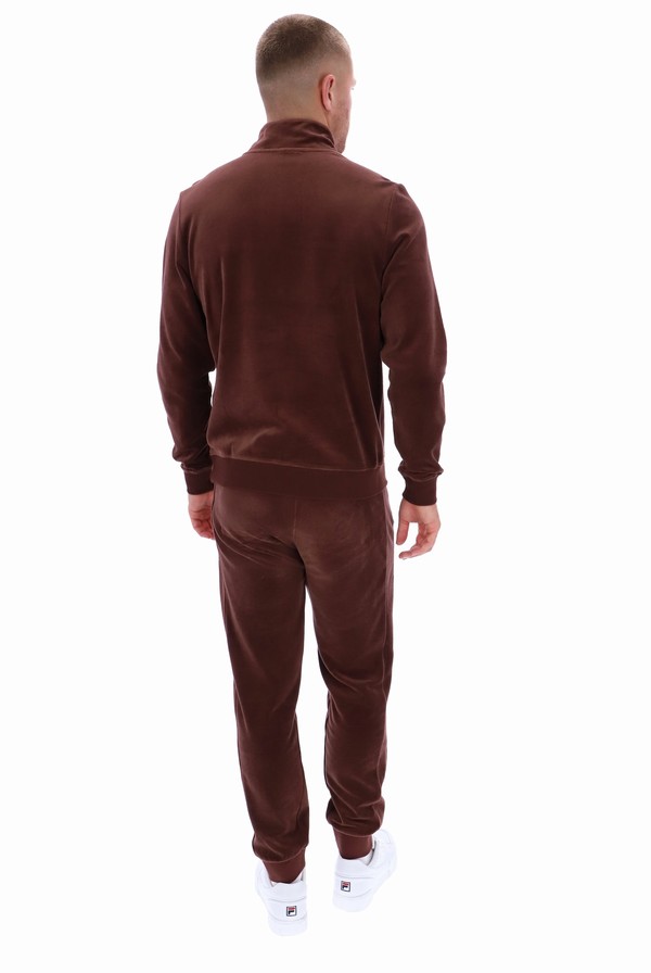 Brown / Grey Fila Duke Velour 1/4 Zip With Piping Men Tracksuits | 7409LUPOH