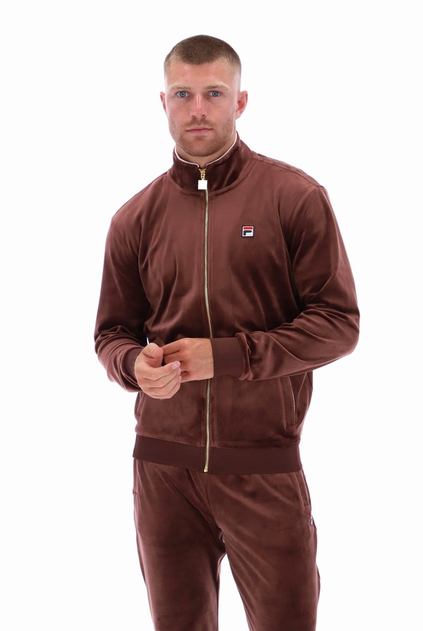 Brown / Grey Fila Irving Velour Men Track Top | 8750EAYJK