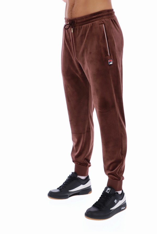 Brown / Grey Fila Lir Velour Men Bottoms | 3109EGHKQ