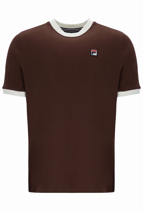 Brown / Grey Fila Marconi Essential Ringer Men T-shirts | 1468XPZBG