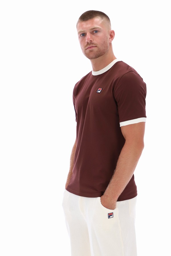 Brown / Grey Fila Marconi Essential Ringer Men T-shirts | 1468XPZBG