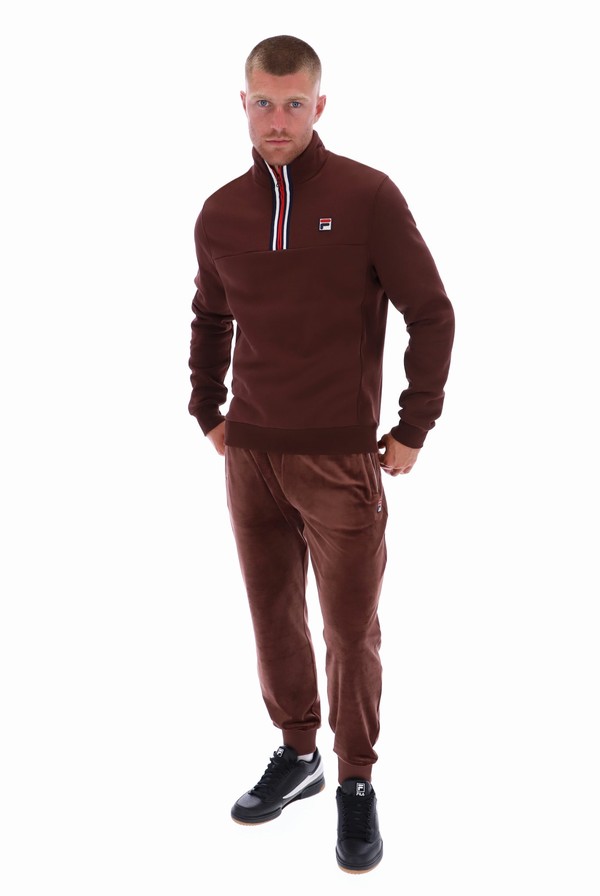 Brown / Grey Fila Weston Half Zip Men Sweatshirts | 1748OMESU