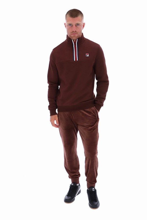 Brown / Grey Fila Weston Half Zip Men Sweatshirts | 1748OMESU