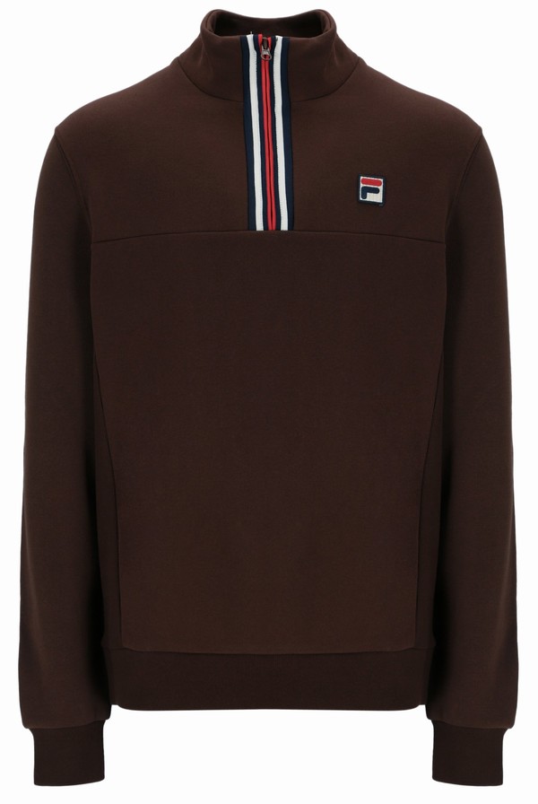 Brown / Grey Fila Weston Half Zip Men Sweatshirts | 1748OMESU