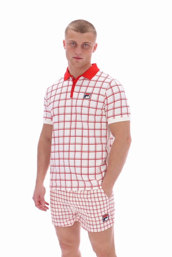 Cream Fila Bobby Check Men Polo Shirts | 2138GPYQD