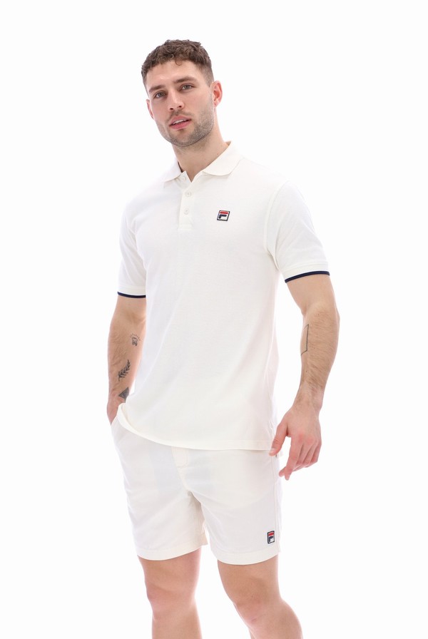 Cream Fila Custom Two Button Tipped Rib Basic Men Polo Shirts | 3140BTUCA