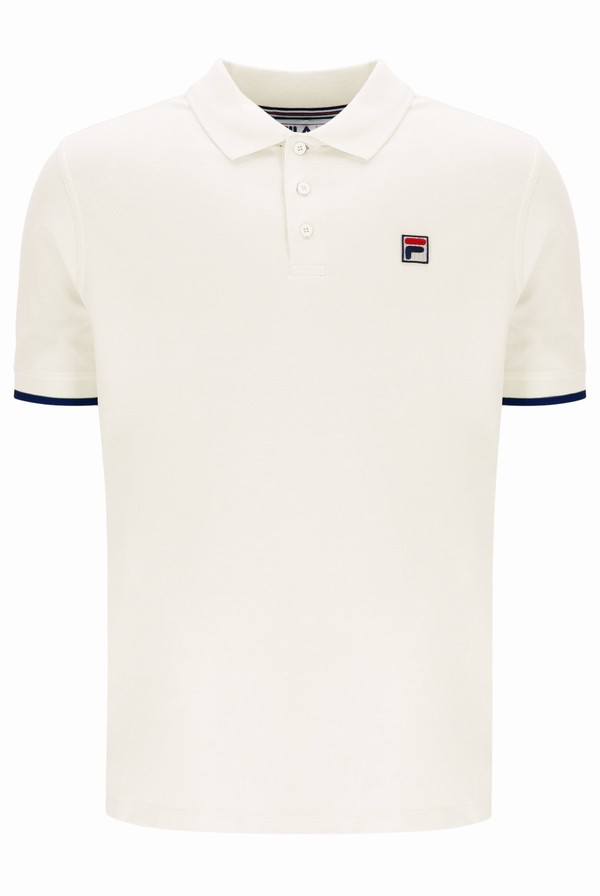 Cream Fila Custom Two Button Tipped Rib Basic Men Polo Shirts | 3140BTUCA