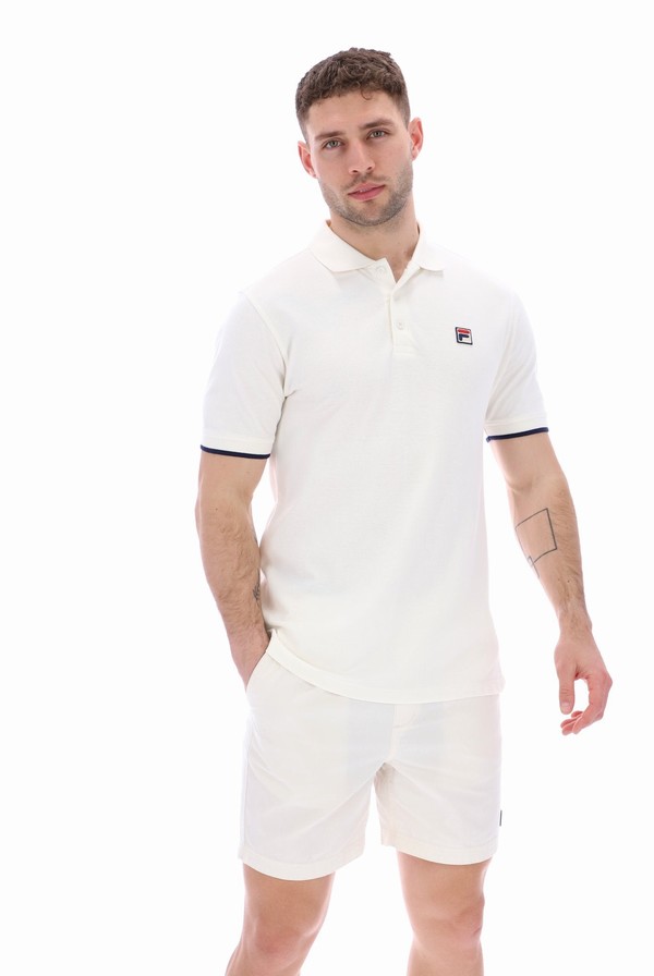 Cream Fila Custom Two Button Tipped Rib Basic Men Polo Shirts | 3140BTUCA