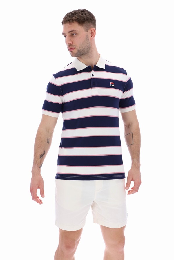 Cream Fila Edmond Yarn Dye Stripe Men Polo Shirts | 2061QTDBG