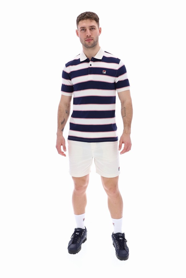 Cream Fila Edmond Yarn Dye Stripe Men Polo Shirts | 2061QTDBG