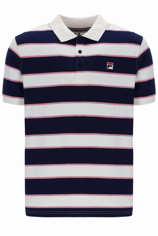 Cream Fila Edmond Yarn Dye Stripe Men Polo Shirts | 2061QTDBG