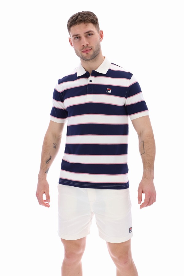 Cream Fila Edmond Yarn Dye Stripe Men Polo Shirts | 2061QTDBG