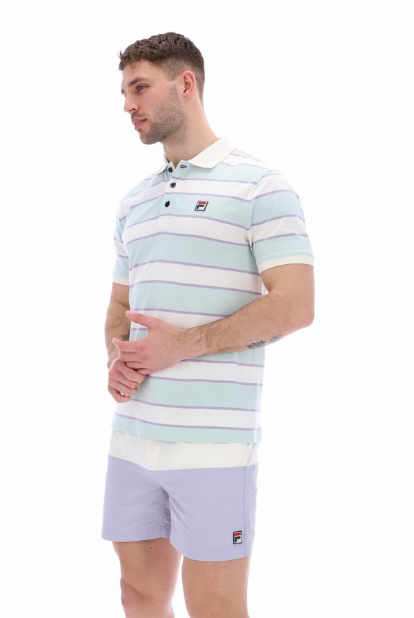 Cream Fila Edmond Yarn Dye Stripe Men Polo Shirts | 6710FZUNE