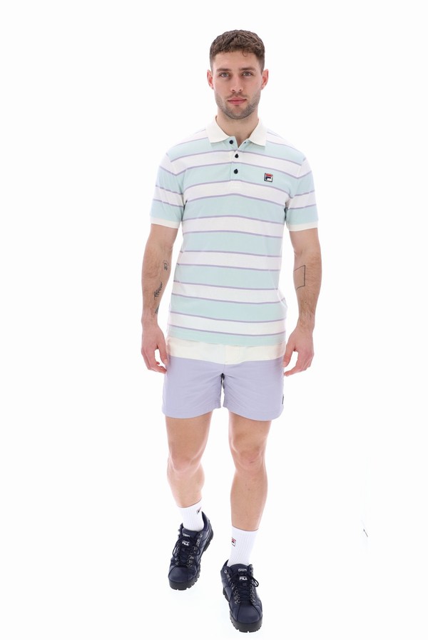 Cream Fila Edmond Yarn Dye Stripe Men Polo Shirts | 6710FZUNE