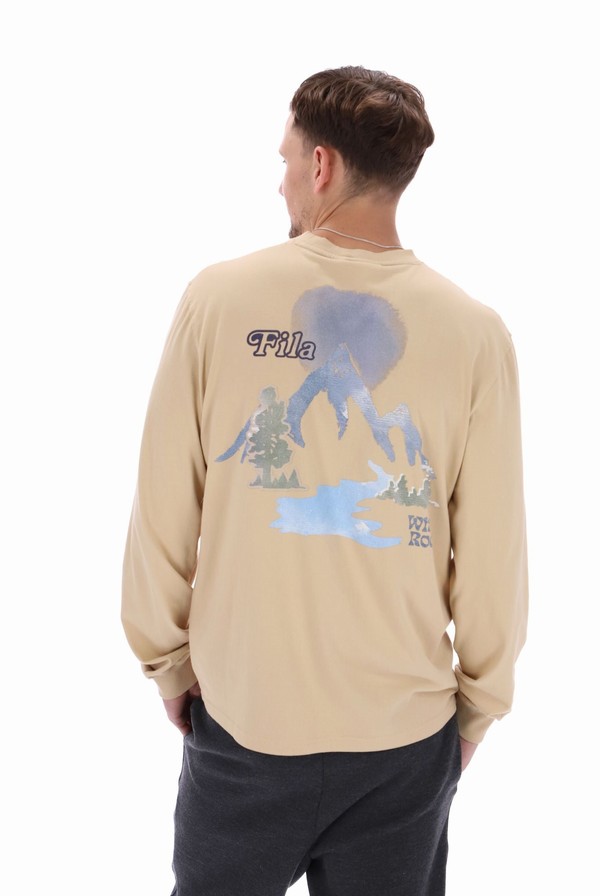 Cream Fila Franklin Graphic Long Sleeve Men T-shirts | 2085JGZSX