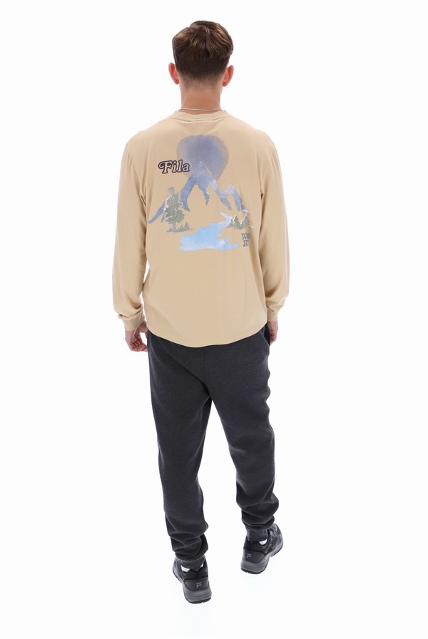 Cream Fila Franklin Graphic Long Sleeve Men T-shirts | 2085JGZSX