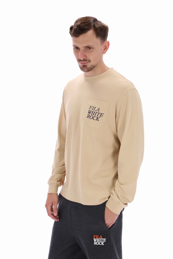 Cream Fila Franklin Graphic Long Sleeve Men T-shirts | 2085JGZSX