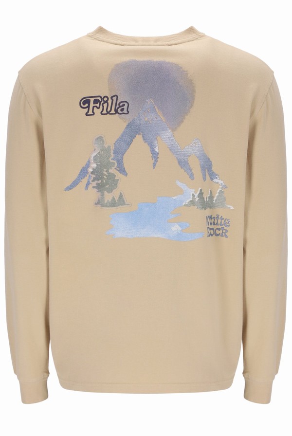 Cream Fila Franklin Graphic Long Sleeve Men T-shirts | 2085JGZSX