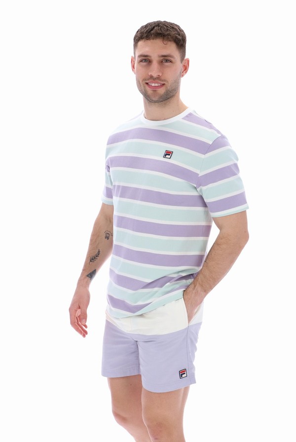 Cream Fila Grayson Yarn Dye Stripe Men T-shirts | 1327OUHWR