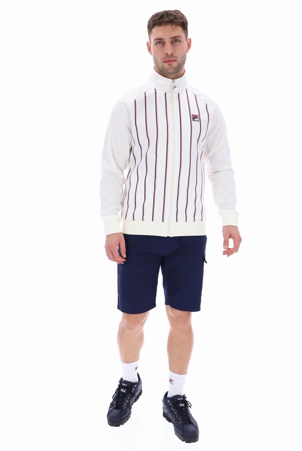 Cream Fila Hudson Striped Men Track Top | 3957VTKSO