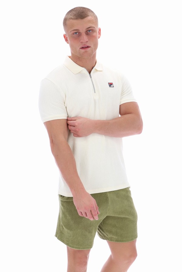 Cream Fila Kason Quarter Zip Men Polo Shirts | 1238UNYTF