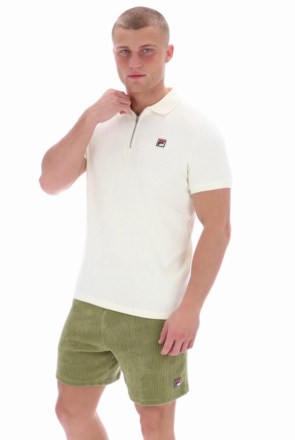 Cream Fila Kason Quarter Zip Men Polo Shirts | 1238UNYTF