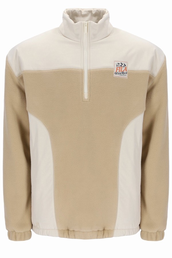 Cream Fila Tate 1/4 Zip Polar Fleece Pullover Men Sweatshirts | 6831LWNCB