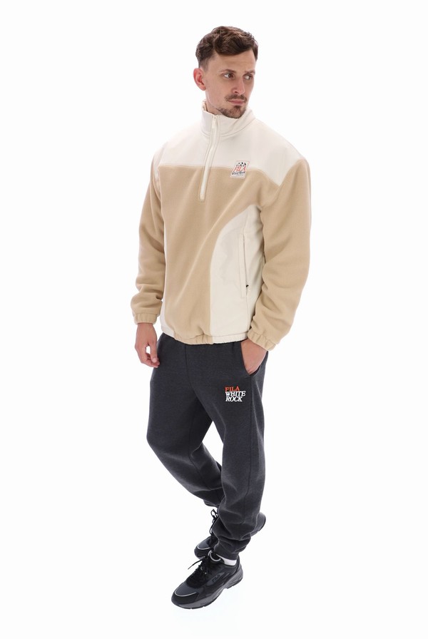 Cream Fila Tate 1/4 Zip Polar Fleece Pullover Men Sweatshirts | 6831LWNCB