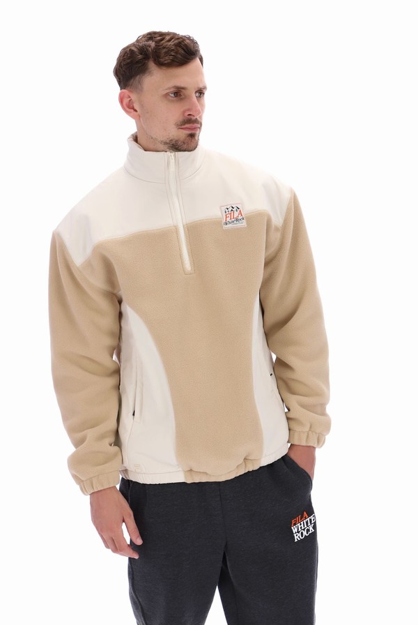 Cream Fila Tate 1/4 Zip Polar Fleece Pullover Men Sweatshirts | 6831LWNCB