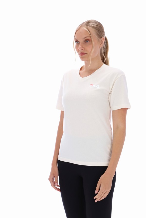 Cream Fila Tracey Deep V Neck Loose Fit Women T-shirts | 2841IMHRQ