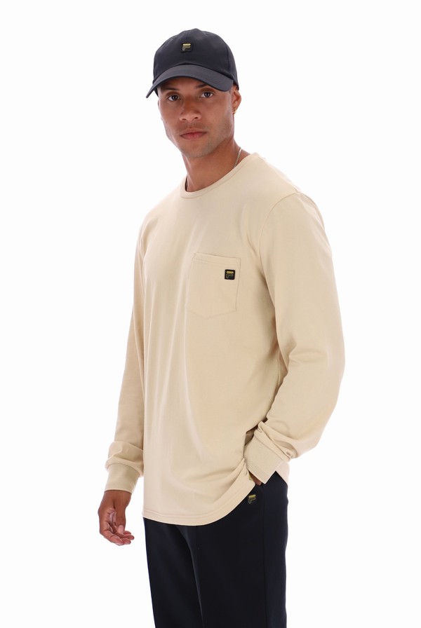 Cream / Blue Fila Capello Long Sleeved Men T-shirts | 0263PUXLC