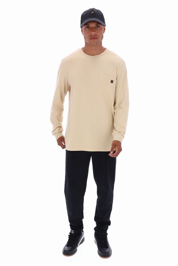 Cream / Blue Fila Capello Long Sleeved Men T-shirts | 0263PUXLC