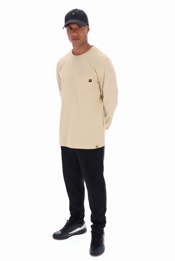 Cream / Blue Fila Capello Long Sleeved Men T-shirts | 0263PUXLC