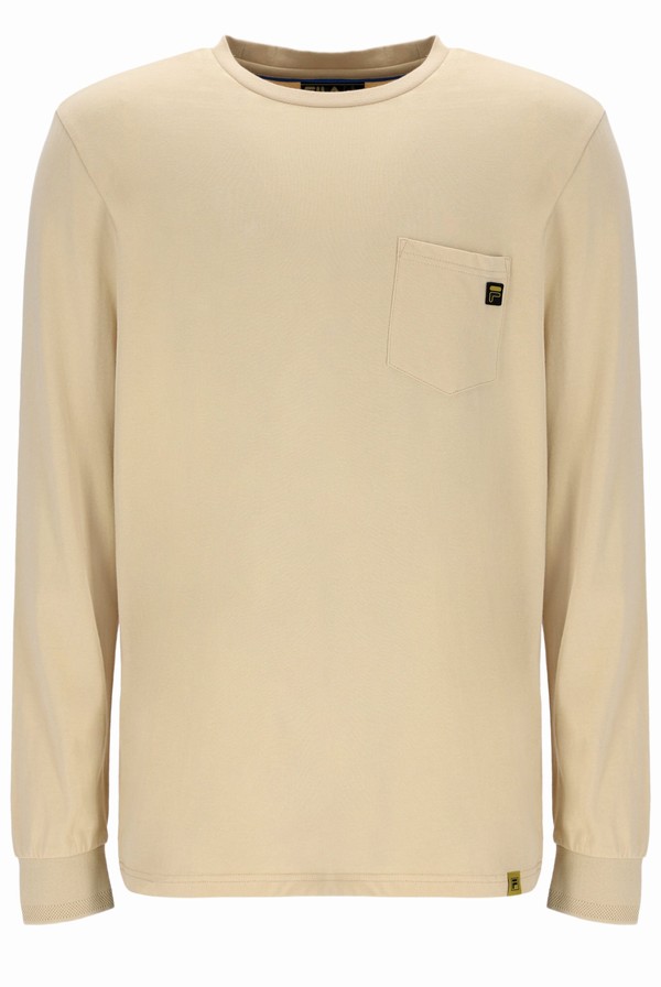 Cream / Blue Fila Capello Long Sleeved Men T-shirts | 0263PUXLC