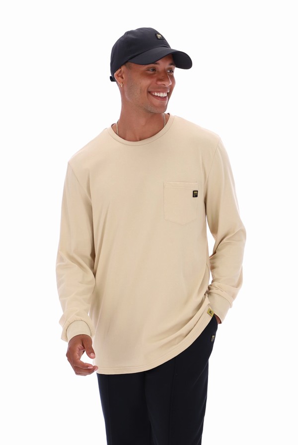 Cream / Blue Fila Capello Long Sleeved Men T-shirts | 0263PUXLC