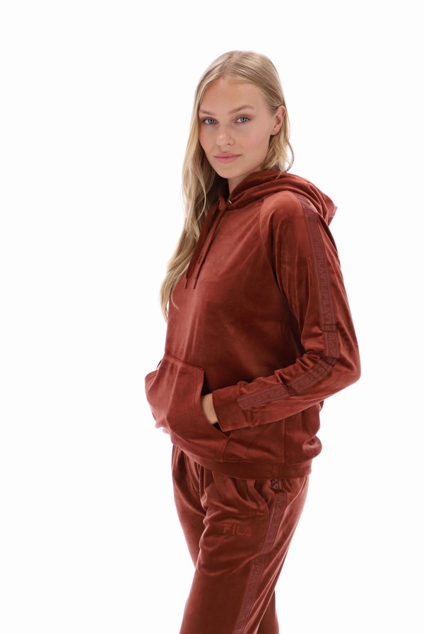 Dark Red Fila Malia Raglan Velour Women Hoodie | 7853YOCGK