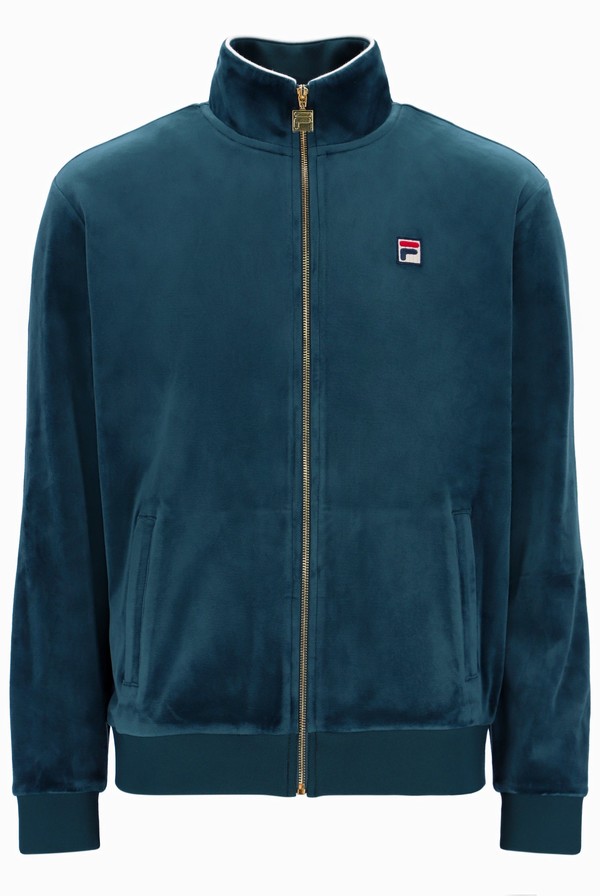 Dark Turquoise Fila Irving Velour Men Track Top | 1247WSDRV