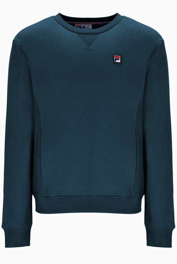 Dark Turquoise Fila Luka Essential Crew With Ribbed Side Panels Men Sweatshirts | 2756KXDYN